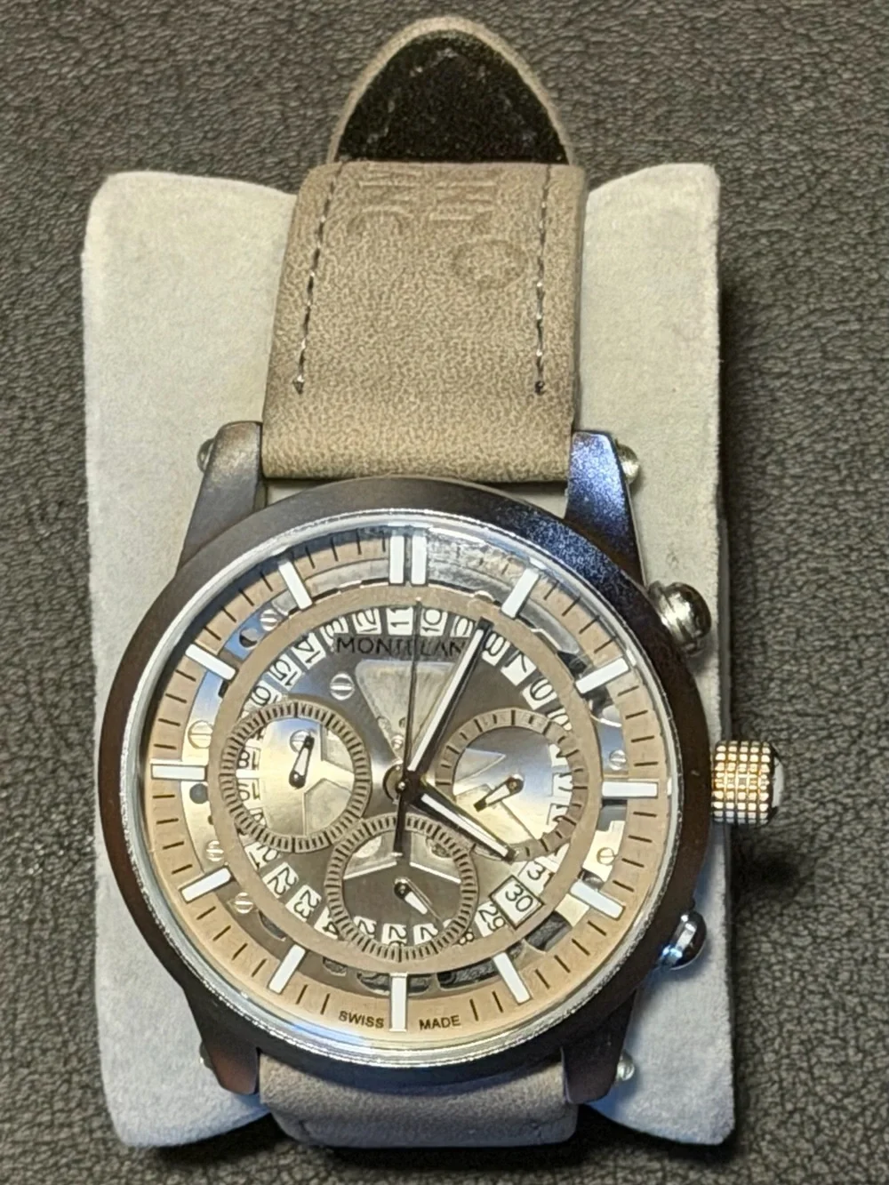 Montblanc Chronograph Men's Watch, Gray Dial Gray & Leather Band